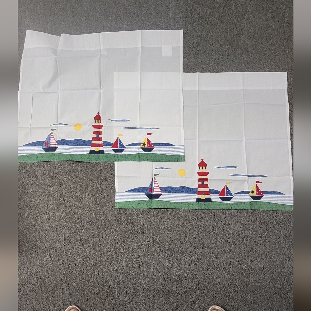 * B&D applique tier curtain 60" X 24" Light House Sail Boat Red White Blue